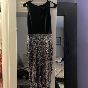 Aqua solid black ponte top/silver sequin skirt dress. Size 0 worn once.